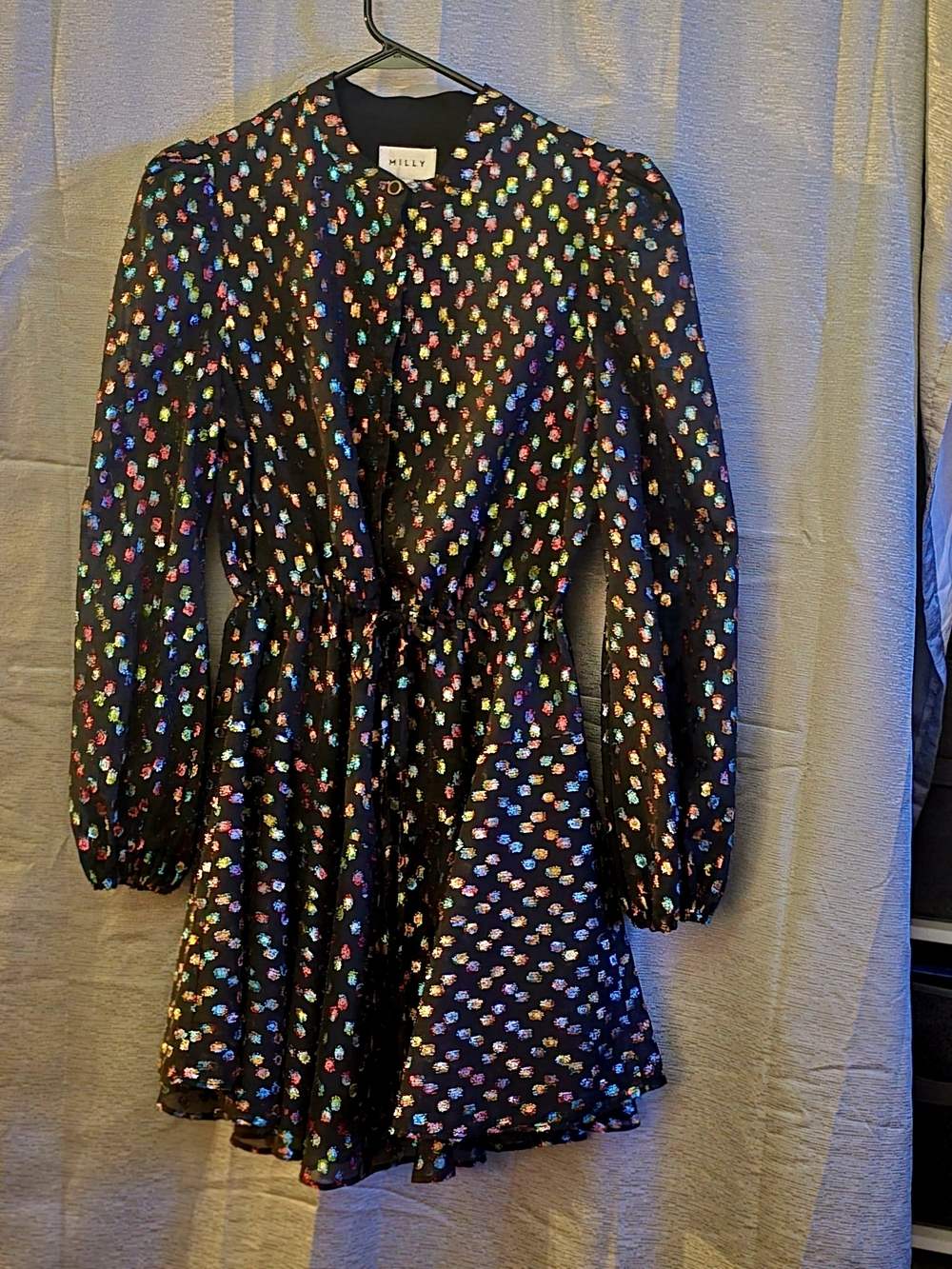 Milly Womens Black Multicolor Color Metallic Dot Long-Sleeve Dress